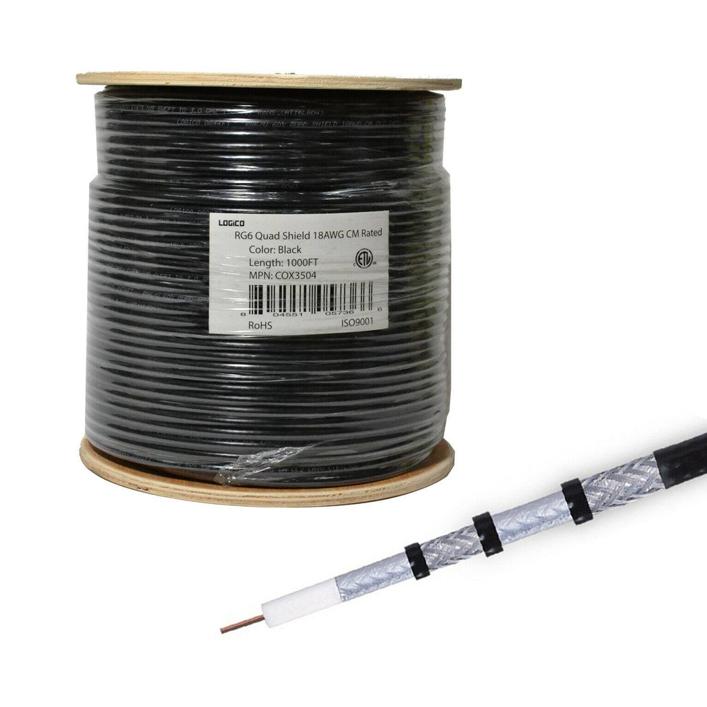 18 AWG Quad Shield Coaxial Cable 1000 ft Black RG6 H171822