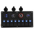 8 Gang Dual USB Voltmeter Cigarette Lighter Rocker Switch Control Panel E11593