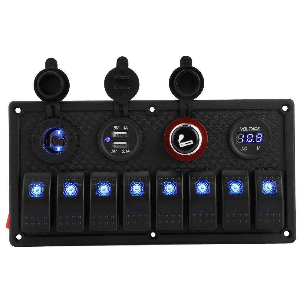 8 Gang Dual USB Voltmeter Cigarette Lighter Rocker Switch Control Panel E11593