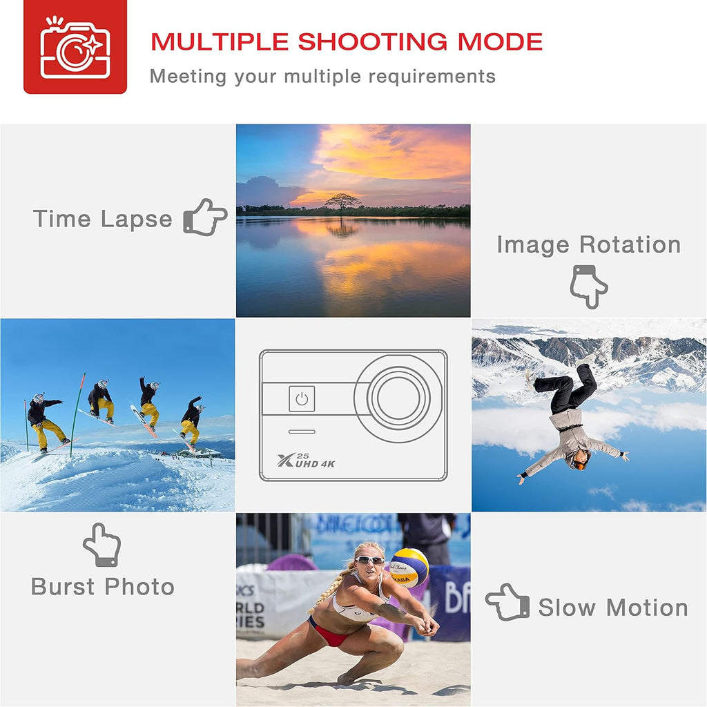 4K Waterproof Action Camera with 2 Batteries and Accessories Pack of 2 V6366