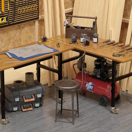 60" Adjustable Hard Wood Workbench with Power Outlets, Wheels and Drawer W356911