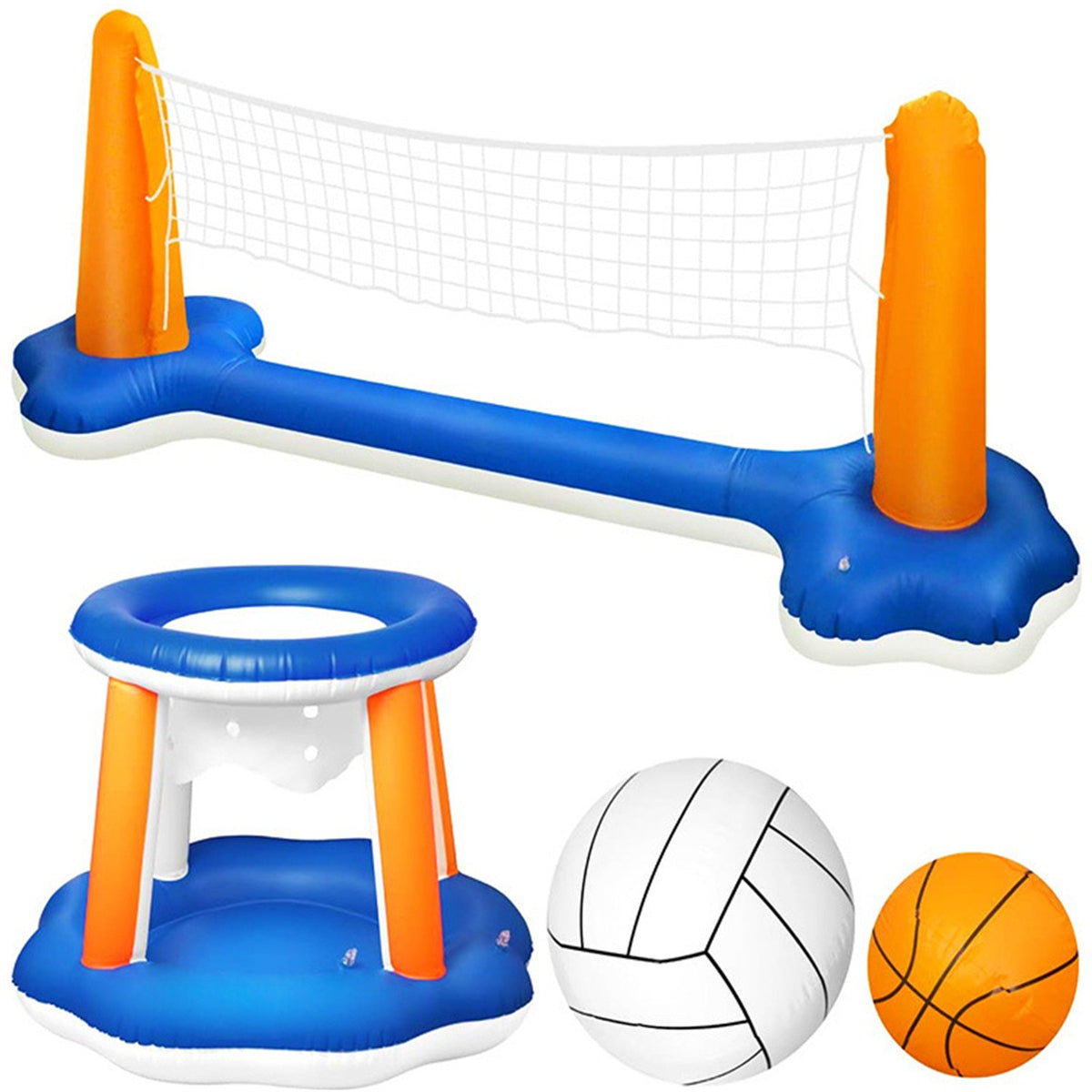 Inflatable Pool Float Set with Volleyball Net and Basketball Hoops C74989