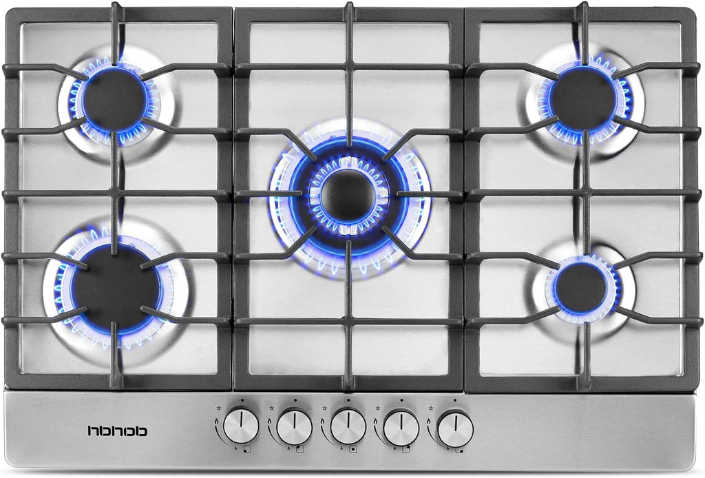 30 Inches 5 Burners Stainless Steel Gas Cooktop with Cast Iron Grates E3383