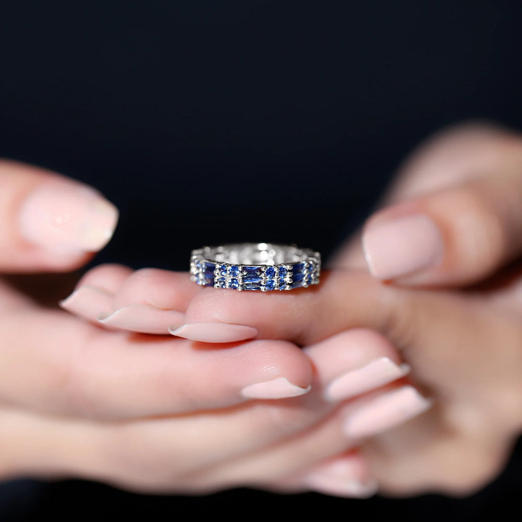 14K White Gold Blue Sapphire Full Eternity Ring F69128