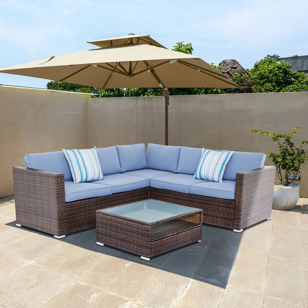 4-Piece Outdoor Wicker Sectional Sofa Set Grey B80214