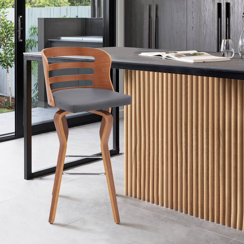 Swivel Cream Faux Leather and Walnut Wood Bar Stool C408450