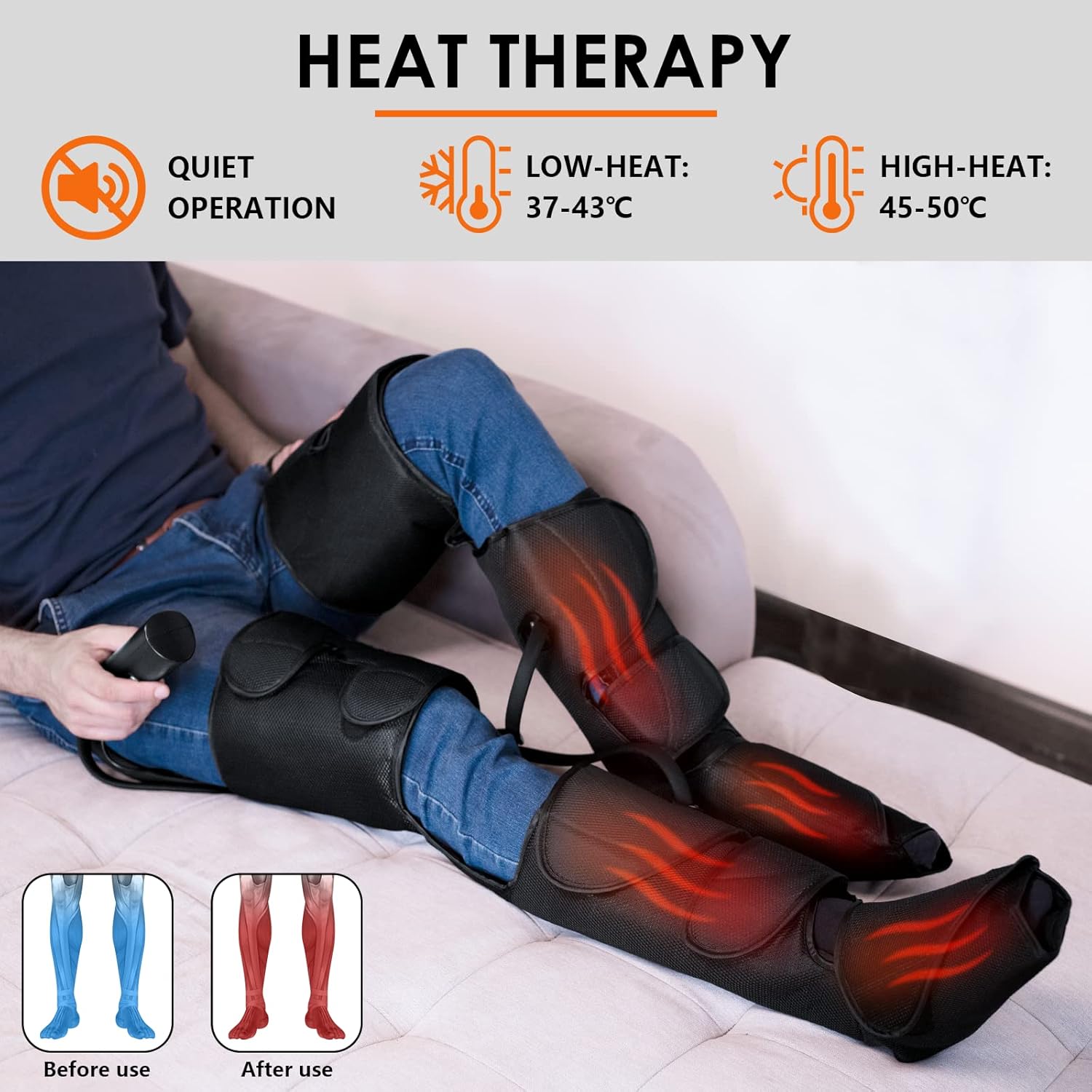Leg Massager with Heat, Air Compression, 3 Modes 3 Intensities 2 Heating Levels C7377