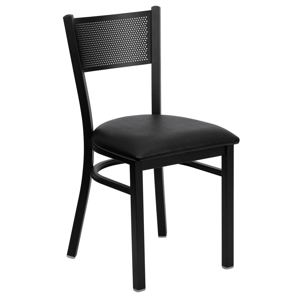 Black Grid Back Metal Restaurant Chair with Black Vinyl Seat X745693