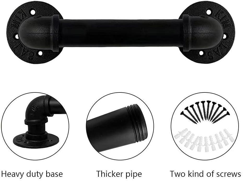 Black Galvanized Pipe Staircase Wall Handrail 5FT U159708