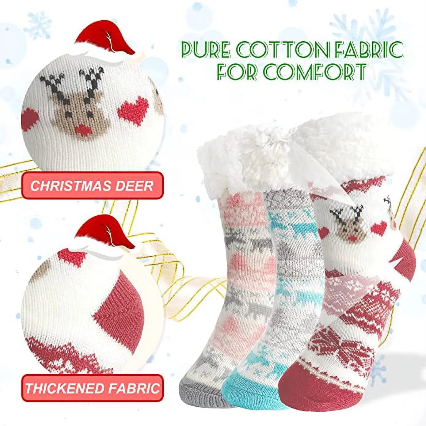 3 Pairs Non Skid Warm Thermal Plush Fuzzy Slipper Socks B8457