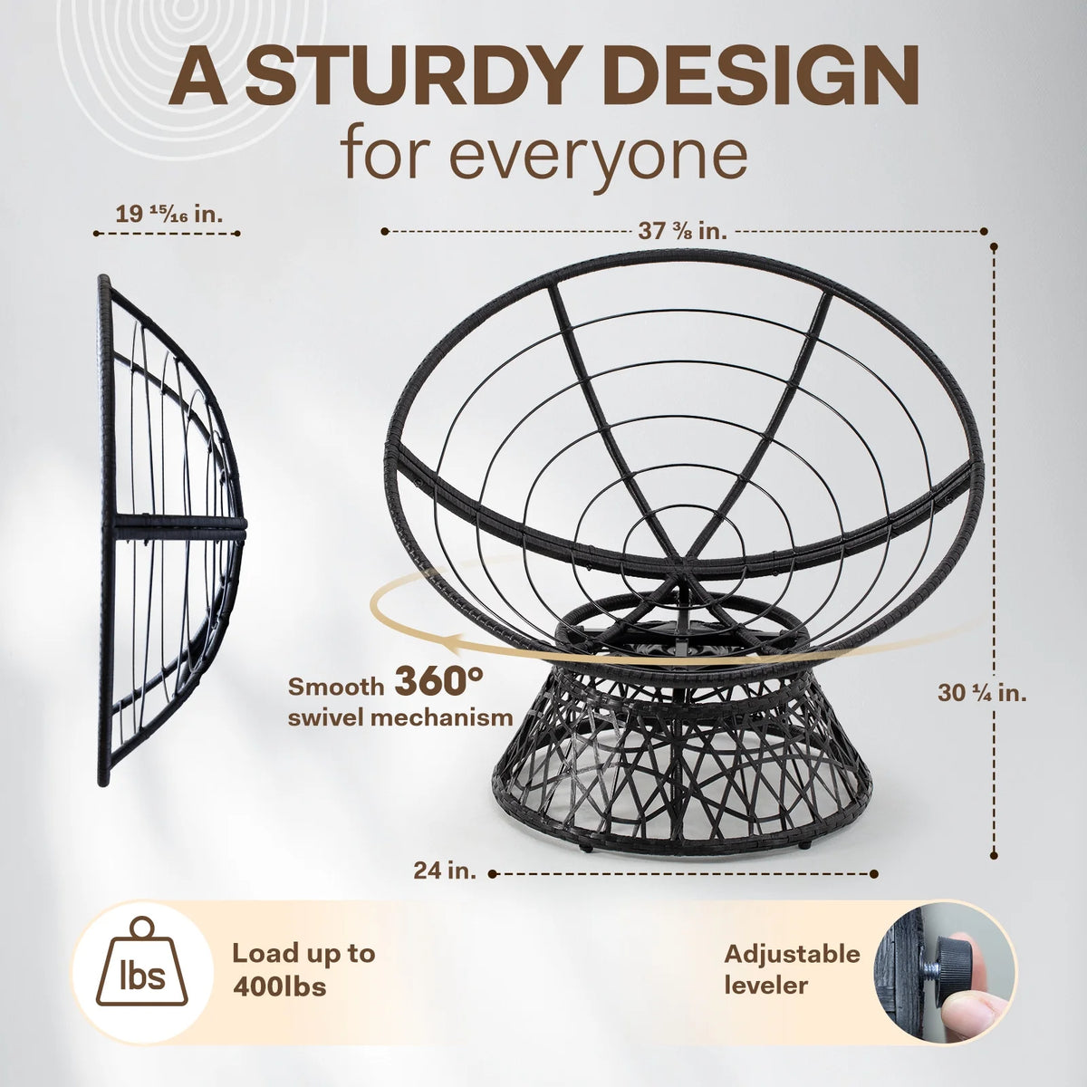 Black Papasan Chair with Steel Frame W774294