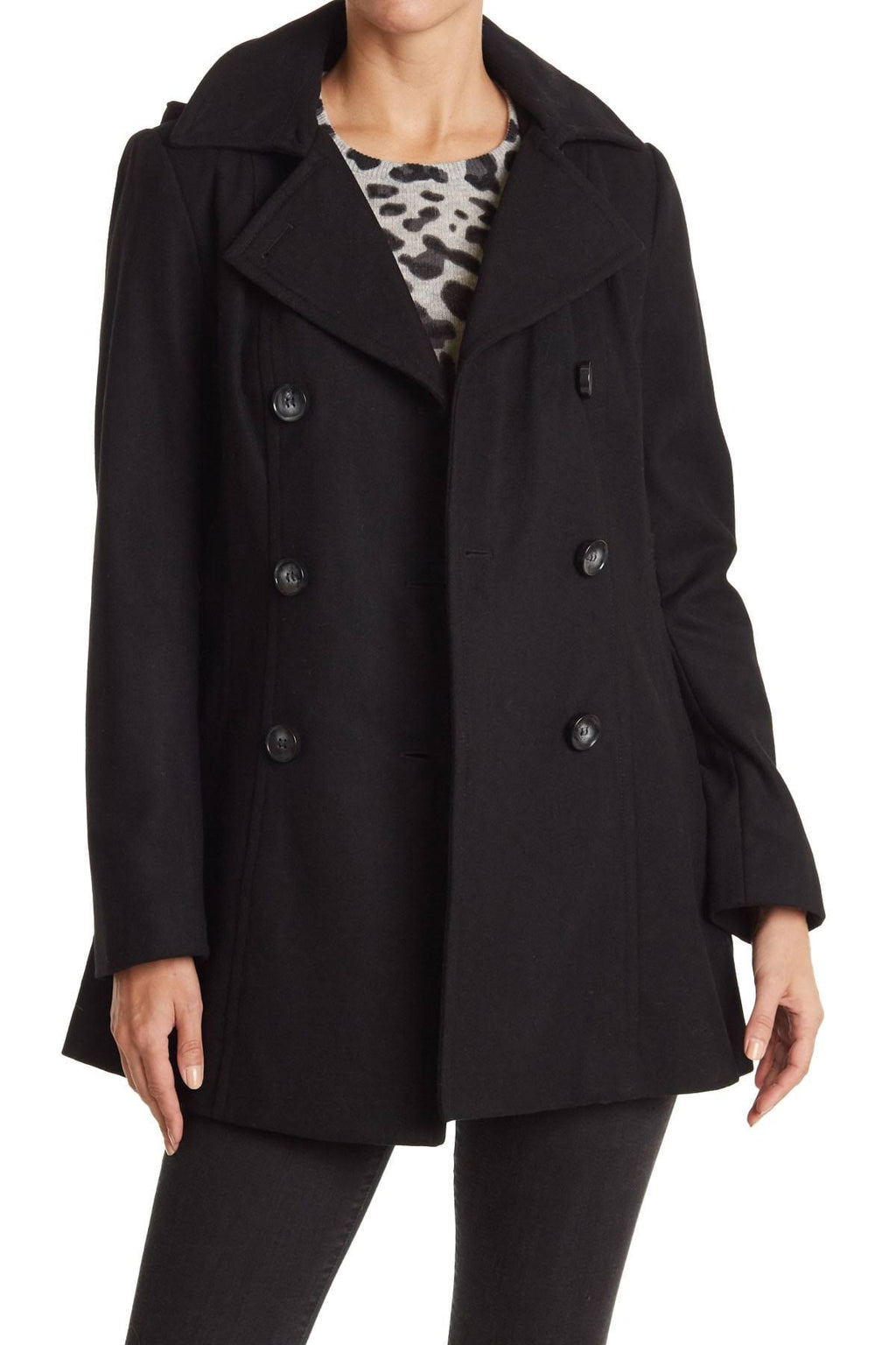 Black Wool-Blend Peacoat Q60546