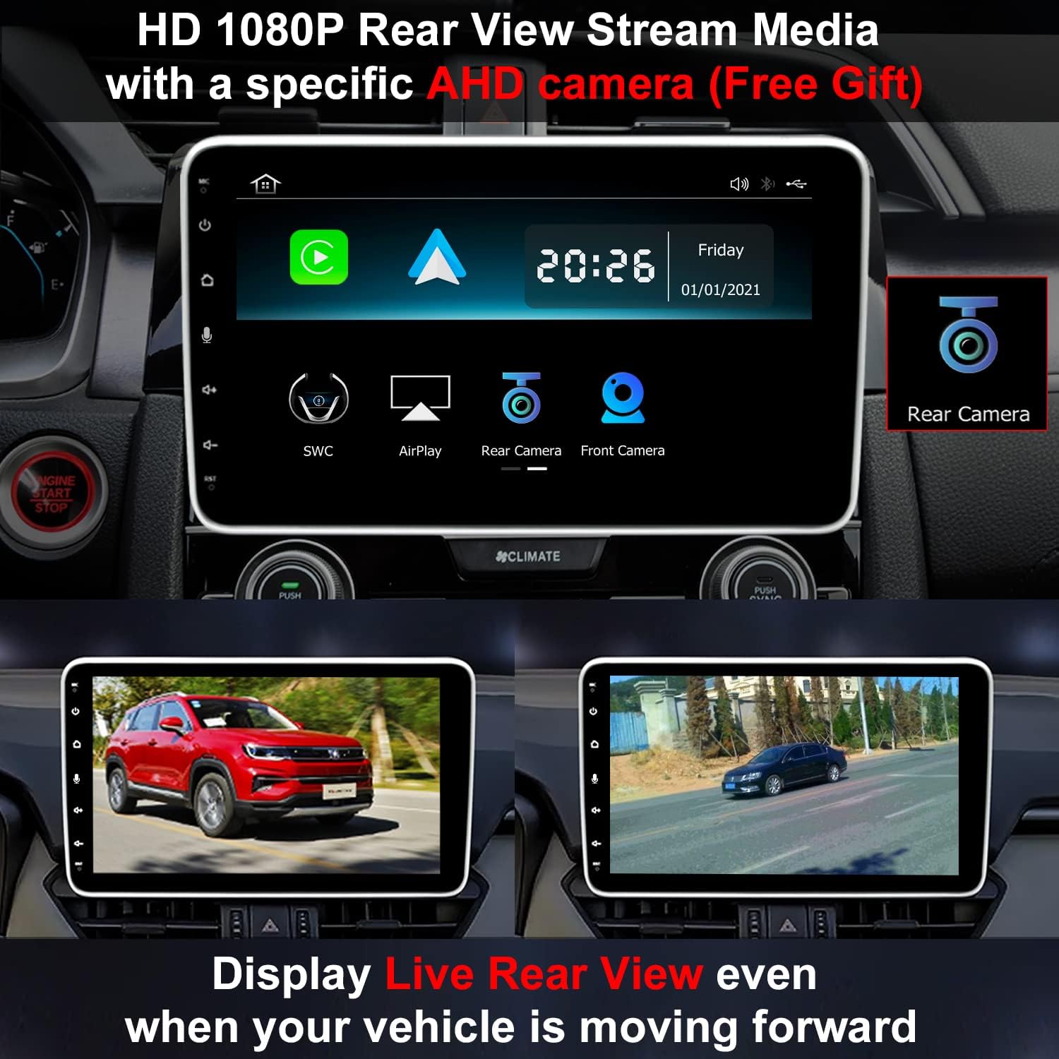 10.1 Inch Single Din Car Radio with Wireless CarPlay Backup Camera Touchscreen Head Unit R17177