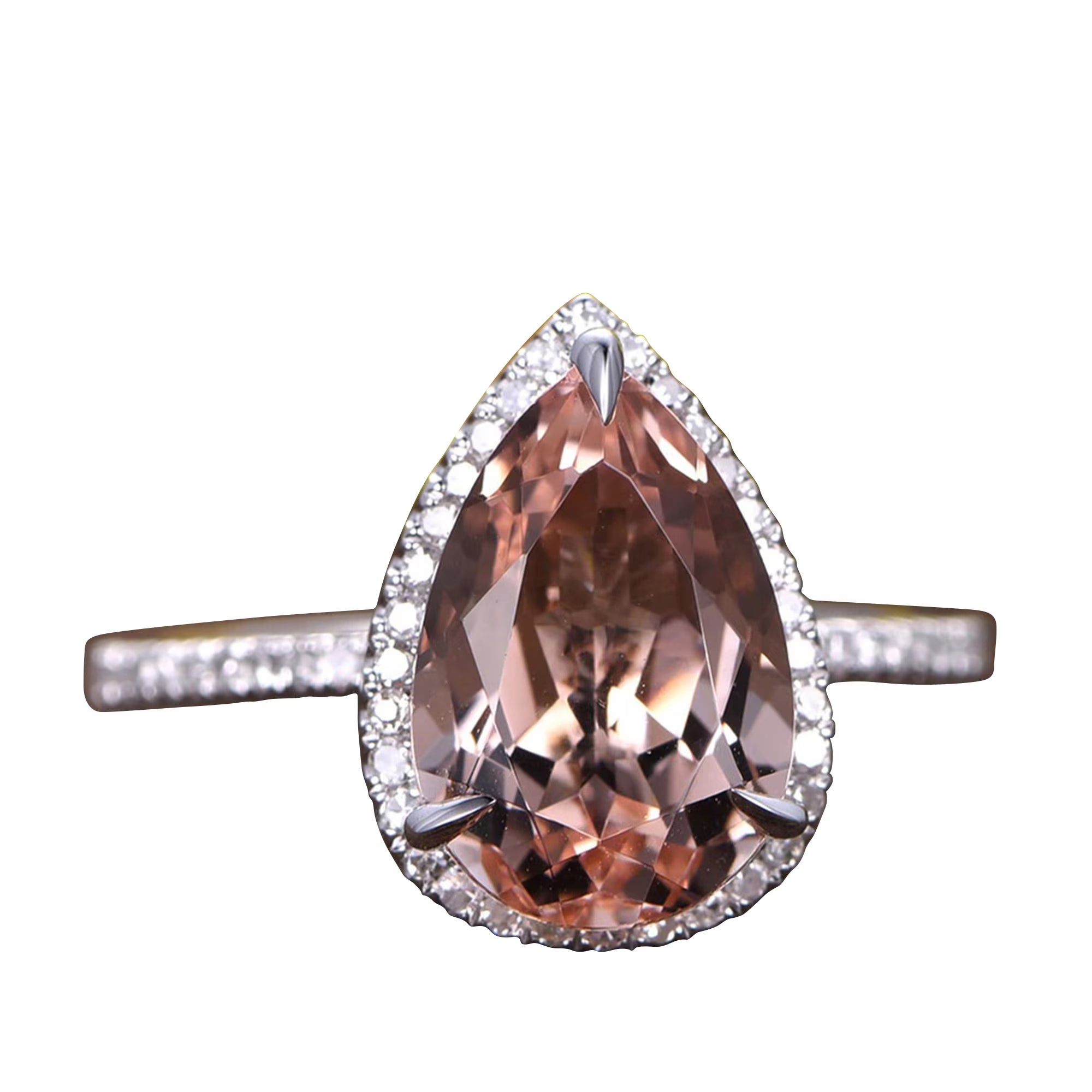 11x8mm Teardrop Pear Shape Morganite Engagement Ring 10k White Gold Diamond Moissanite Stacking Band C33441