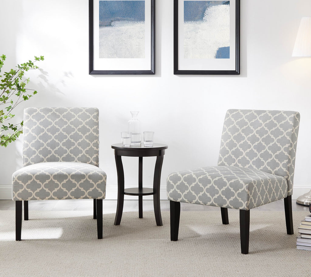 3pc Gray Fabric Upholstered Side Table and 2 Chairs X702
