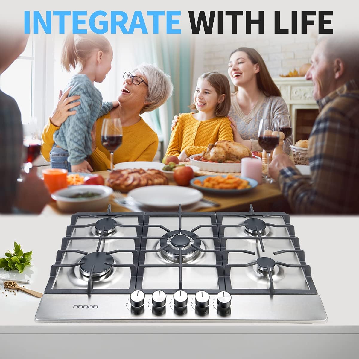 30 Inches 5 Burners Stainless Steel Gas Cooktop with Cast Iron Grates E3383