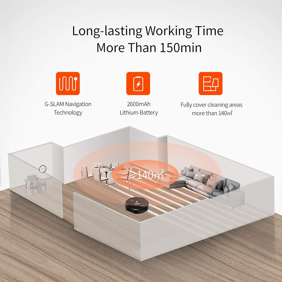 Robot Vacuum Cleaner and Mop, 3000Pa Suction, 150Mins Runtime M234706