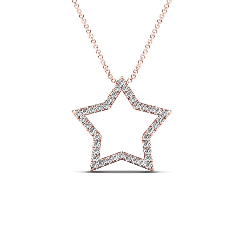 10K Rose Gold Diamond Star Pendant Necklace R798