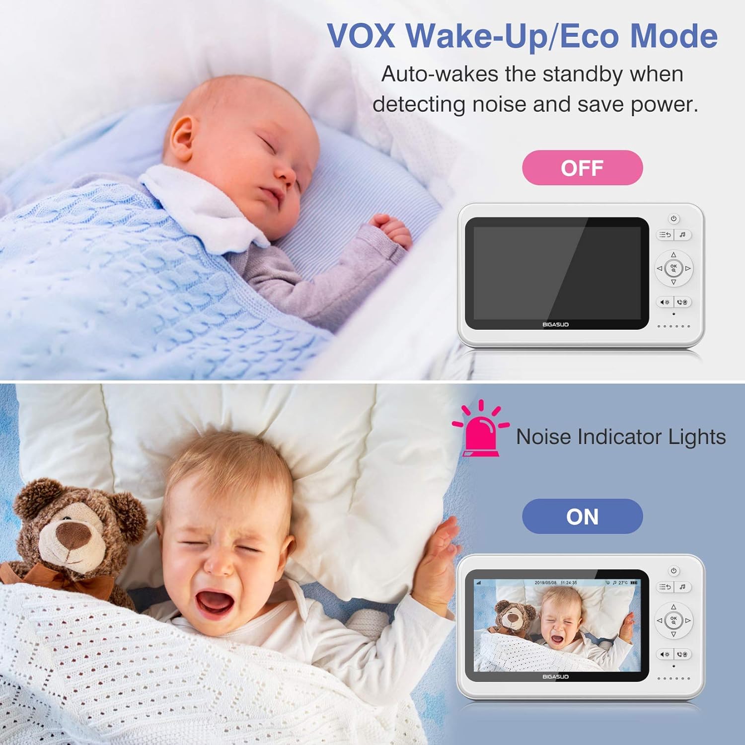 5 720P Baby Monitor with Camera and Audio Night Vision K1960