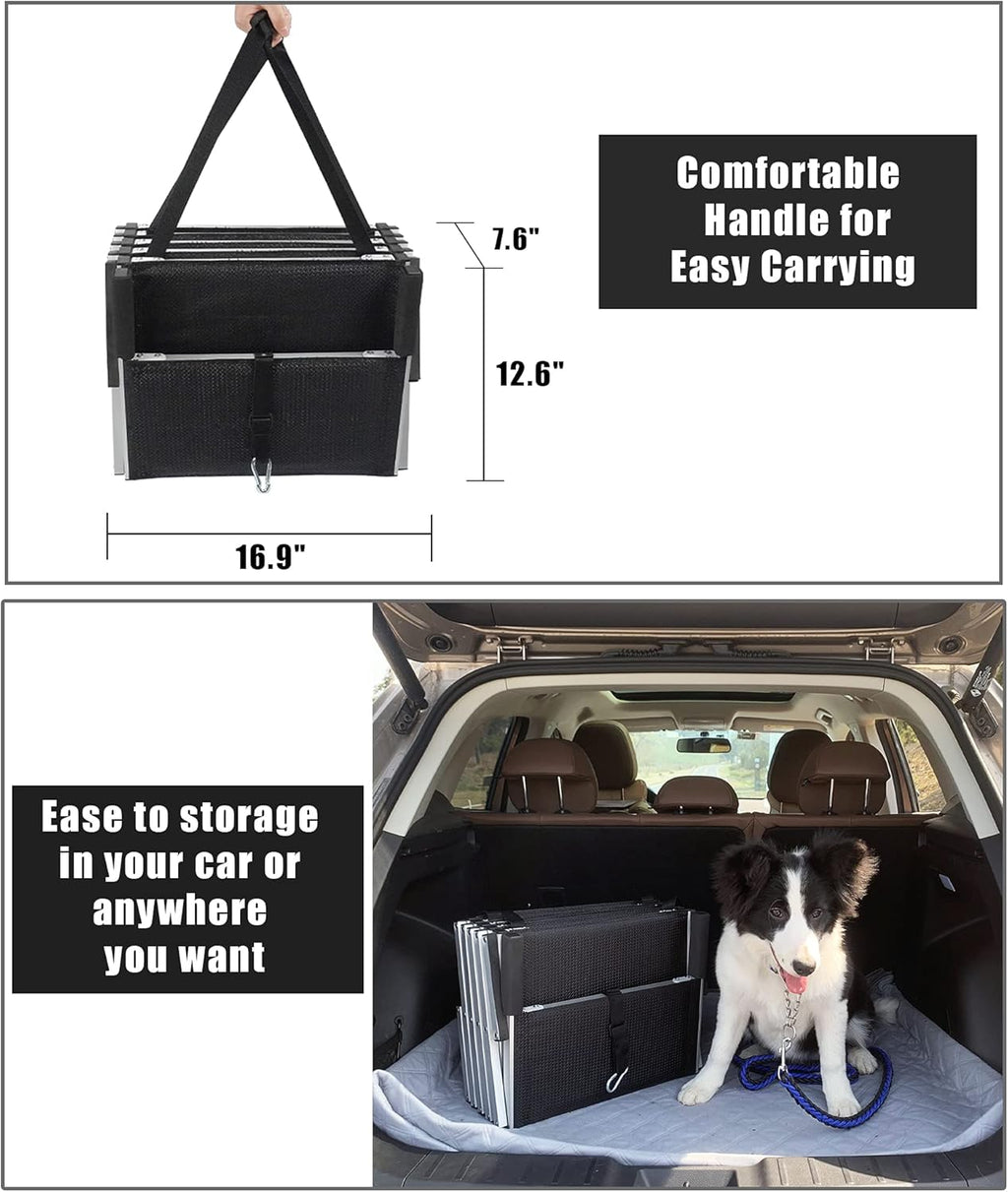 Folding Dog Car Ramp with Aluminum Frame, Nonslip Surface, Support 150-200 Lbs V361905