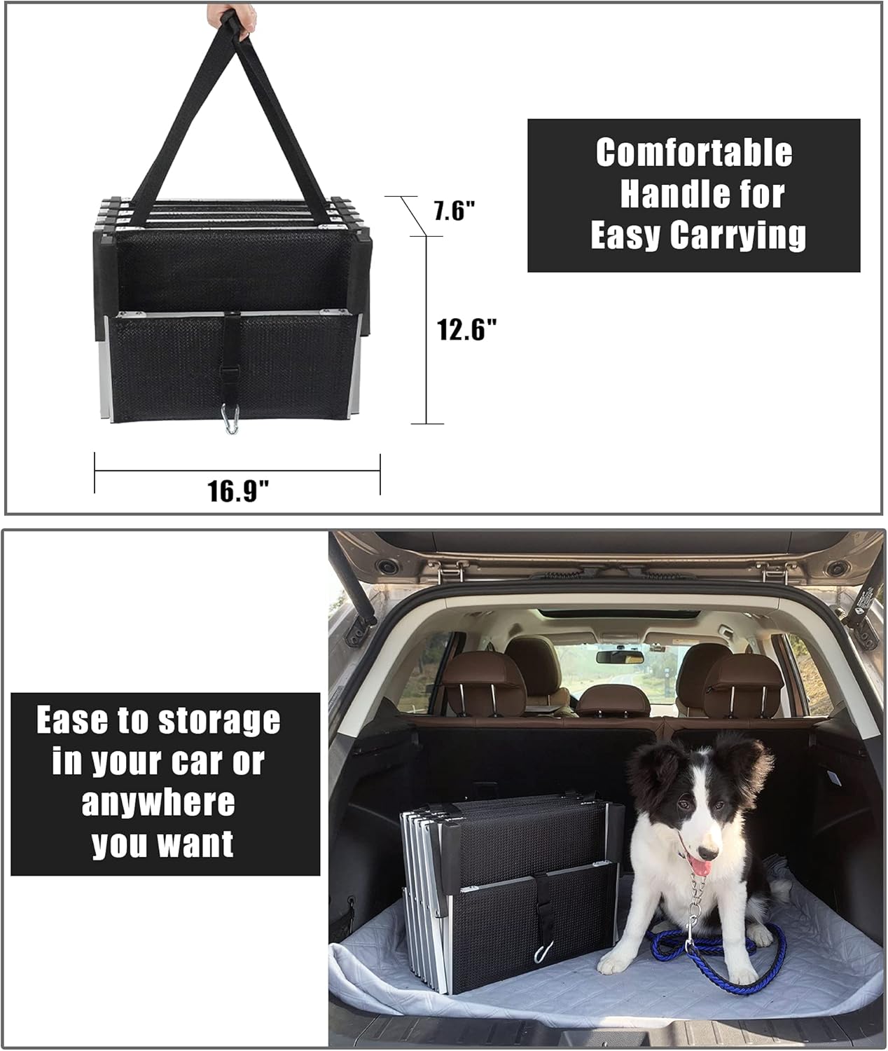Folding Dog Car Ramp with Aluminum Frame, Nonslip Surface, Support 150-200 Lbs V361905