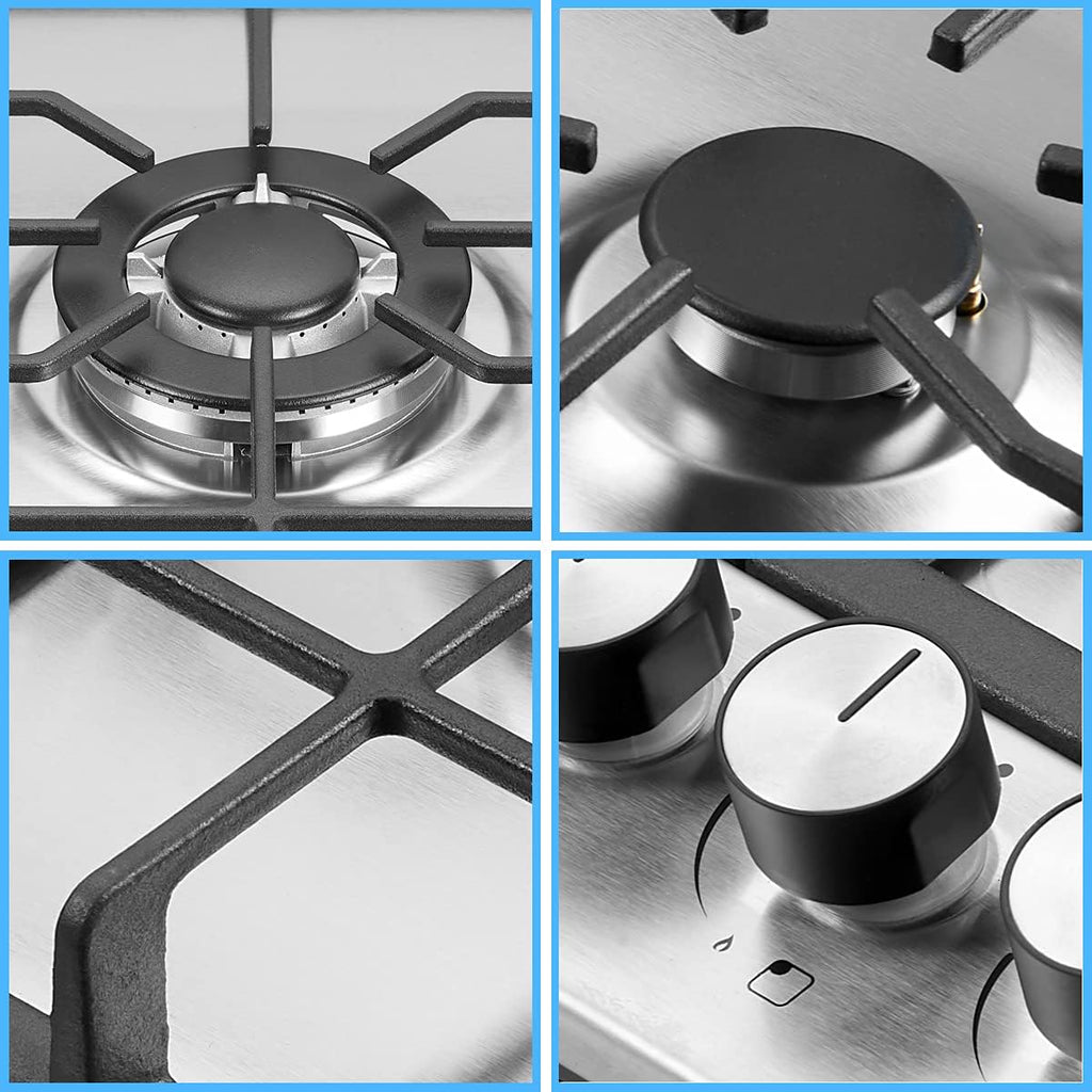 30 Inches 5 Burners Stainless Steel Gas Cooktop with Cast Iron Grates E3383