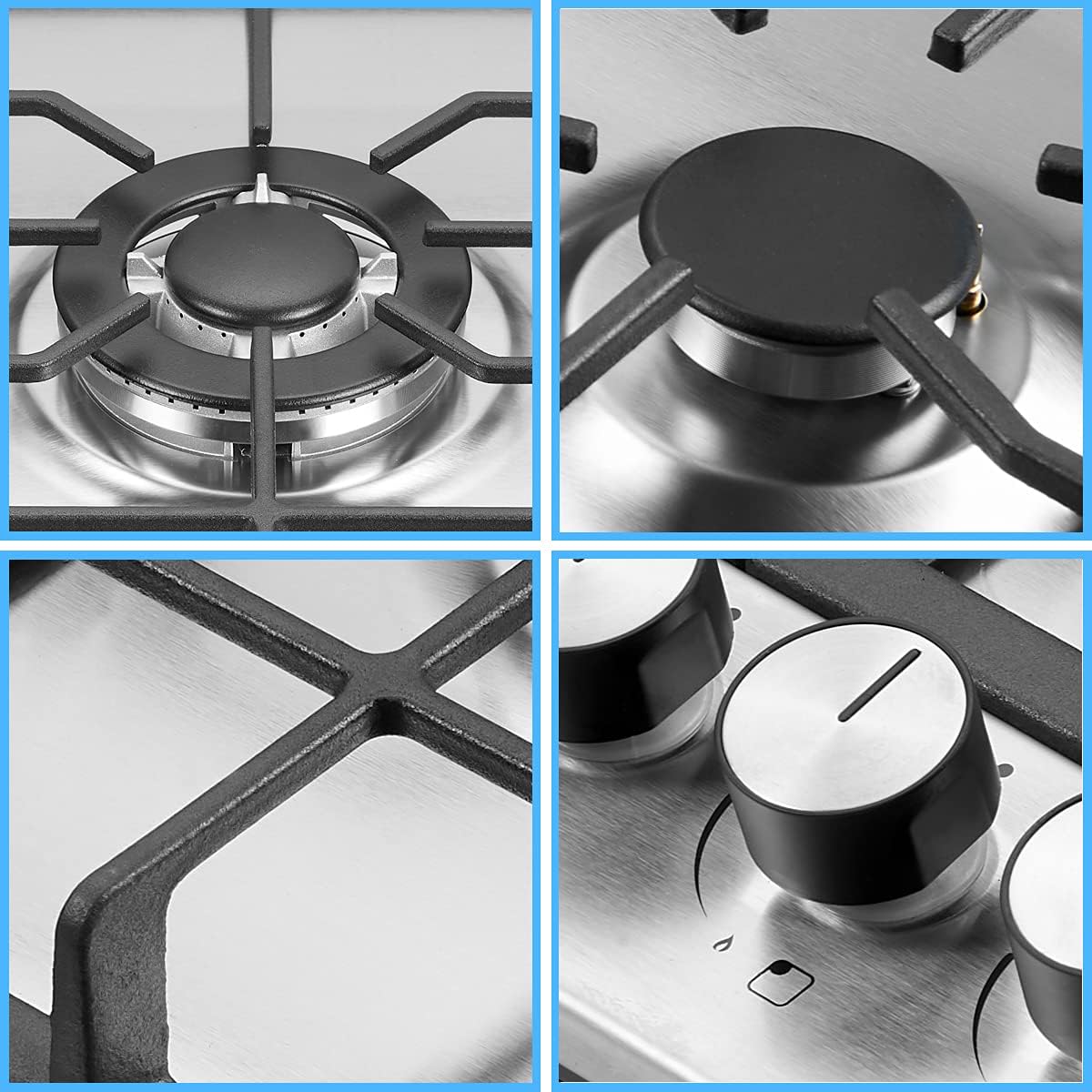 30 Inches 5 Burners Stainless Steel Gas Cooktop with Cast Iron Grates E3383