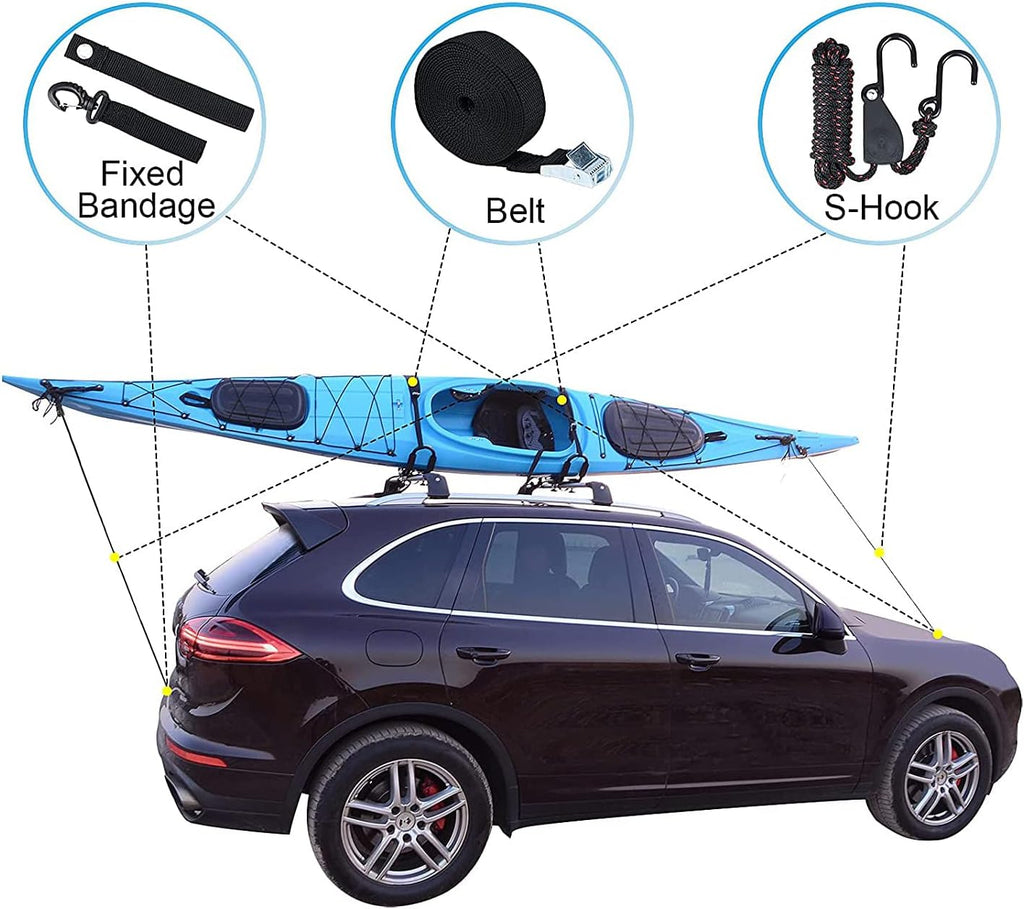 2PCS J-Bar Kayak Roof Rack with 2 7.2Ft Ratchet Lashing Straps A948928
