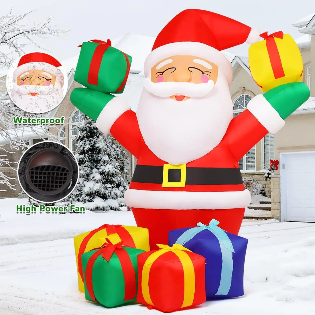 6.1 FT Christmas Inflatables Outdoor Smiling Santa Claus with Present Boxes, LED Lights Built-in V3821