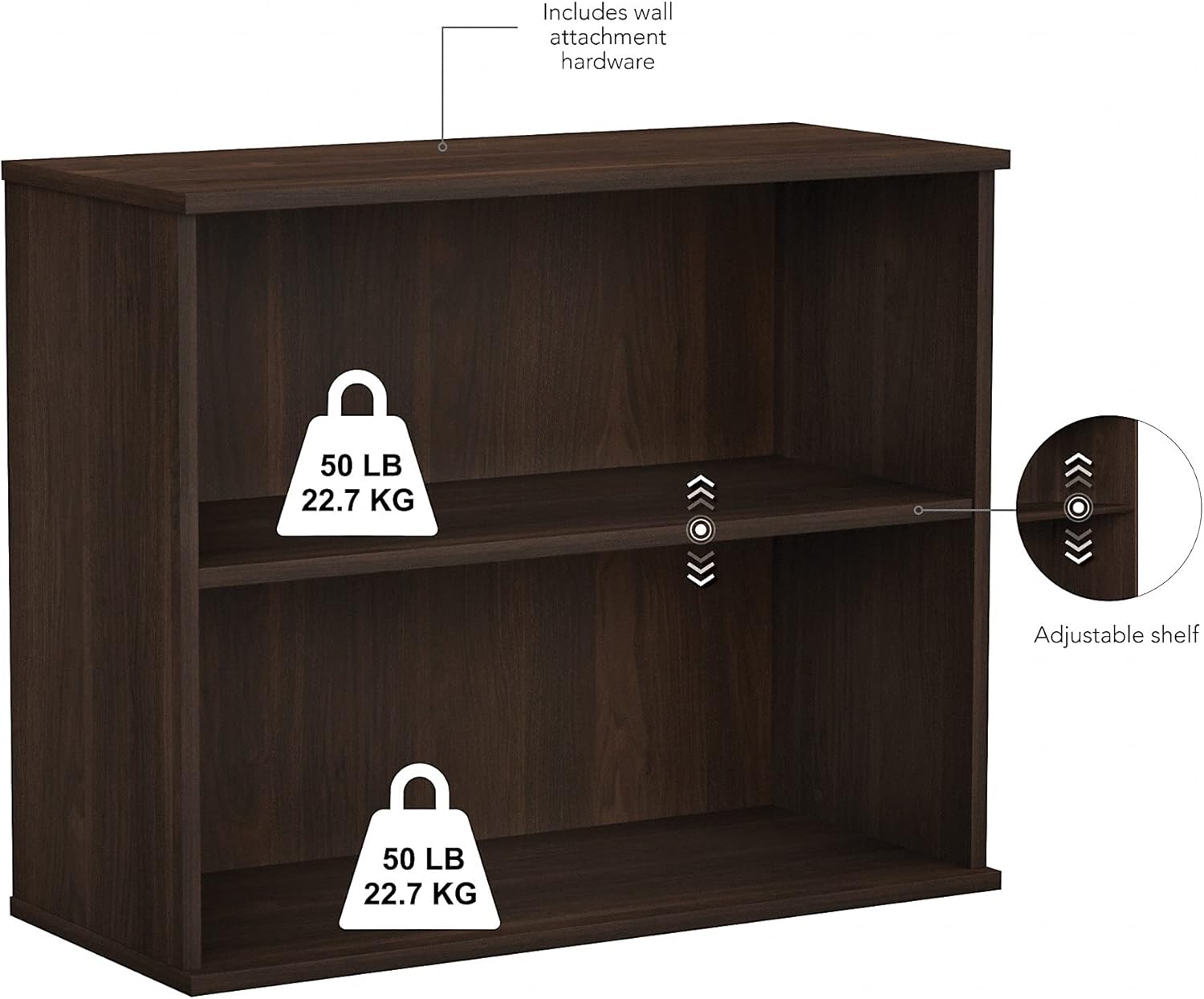 Black Walnut 2 Shelf Bookcase V765
