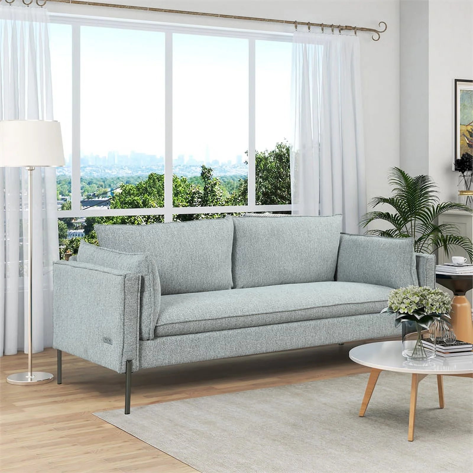 Gray 3 Seat Linen Fabric Sofa V771