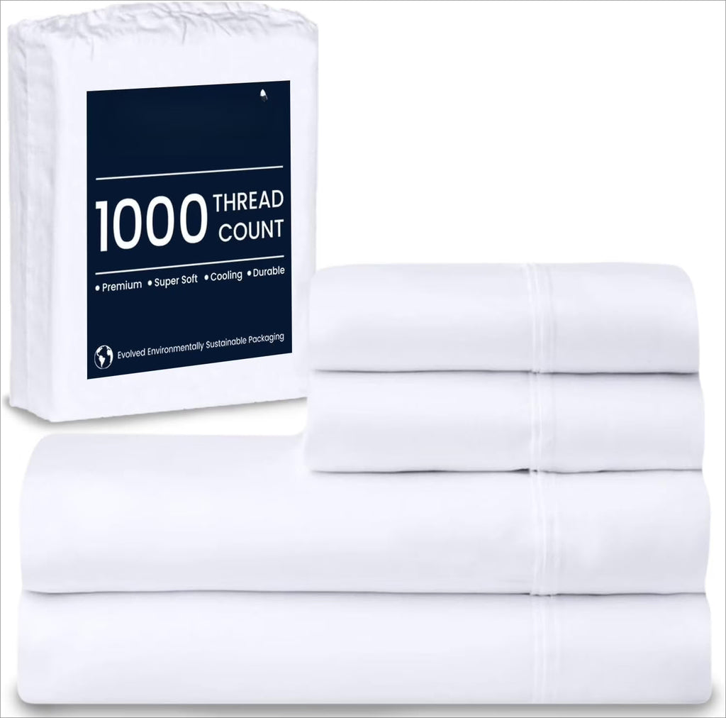 White 4-Piece Queen Egyptian Cotton Sheet Set G243738