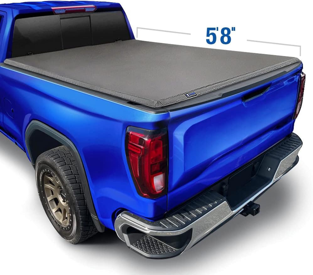 Soft Roll Up Truck Bed Tonneau Cover for 2019-2022 Chevy Silverado / GMC Sierra 1500, Fleetside 5'8 Bed, Black R2792