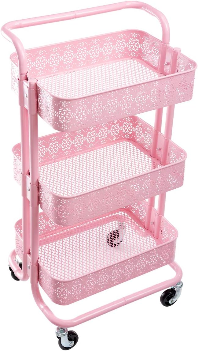 Black 3 Tier Metal Rolling Storage Cart E21268