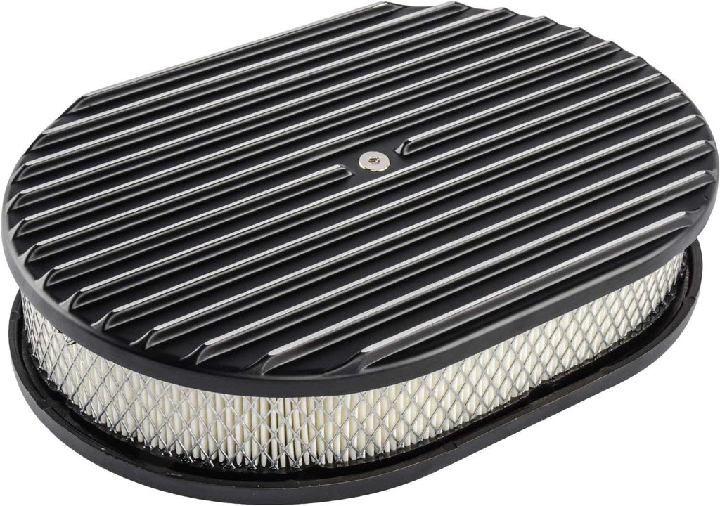 Finned Aluminum Air Cleaner, Oval 12” x 8 3/8” x 3”, Black Cast Aluminum Top Q53202