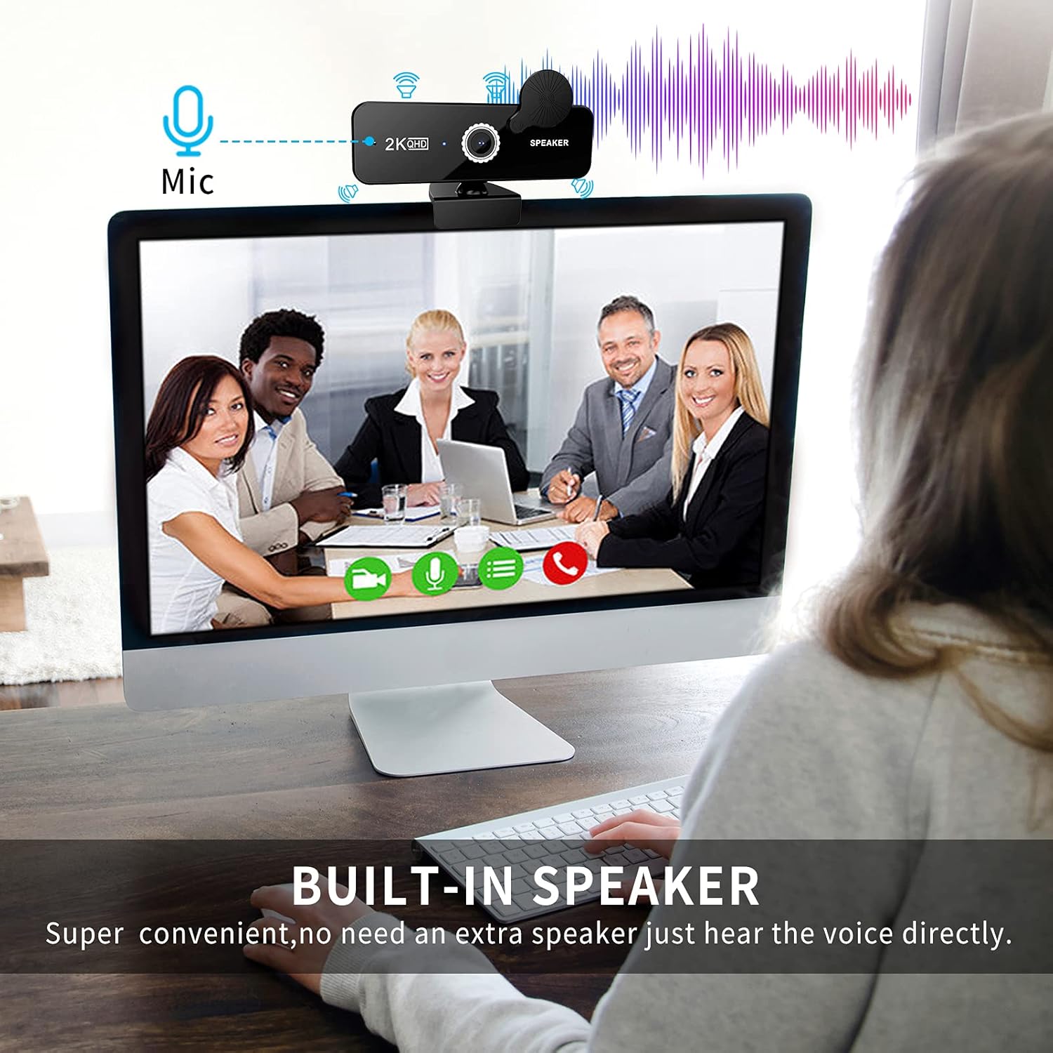 2K QHD USB Webcam with Dual Microphones and Speakers, Pack of 2 F33464
