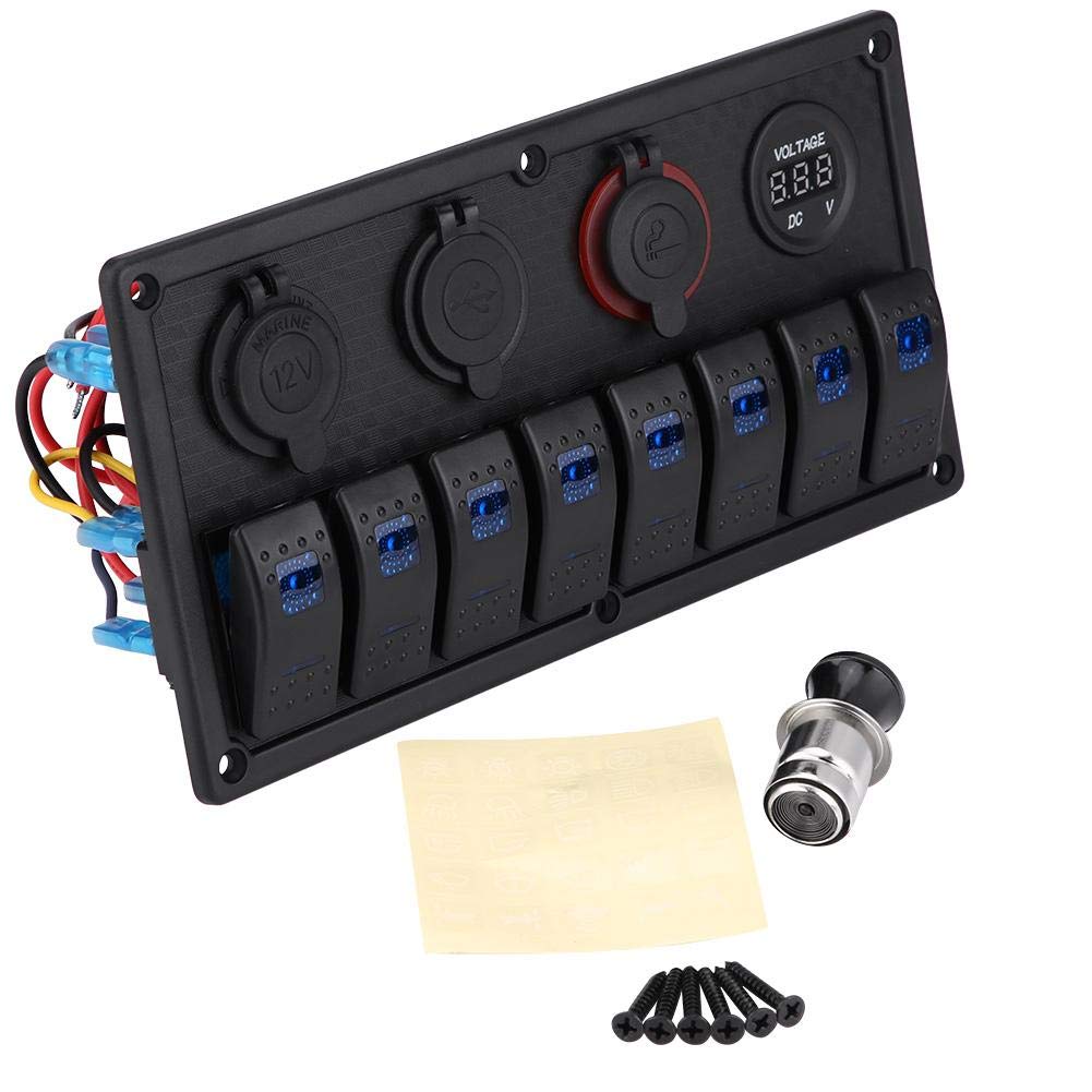 8 Gang Dual USB Voltmeter Cigarette Lighter Rocker Switch Control Panel E11593