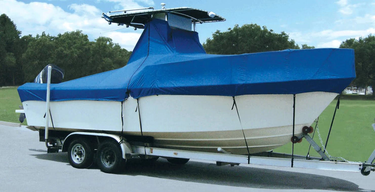 Boat Cover with Fixed T-Tops and Bow Rails P310