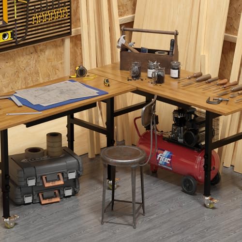 60" Adjustable Hard Wood Workbench with Power Outlets, Wheels and Drawer W356911