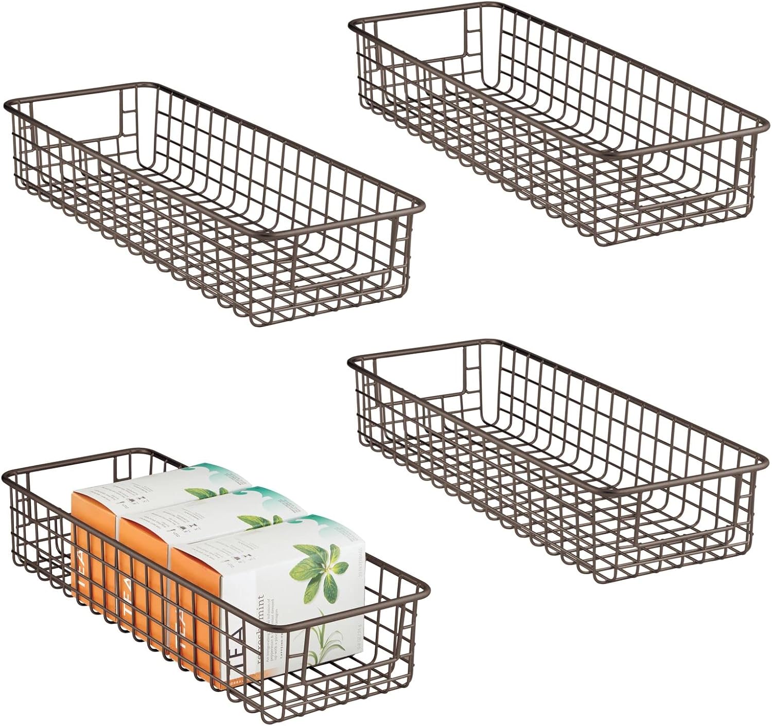 Satin Metal Wire Cabinet Organizer Bins 4 Pack H68880
