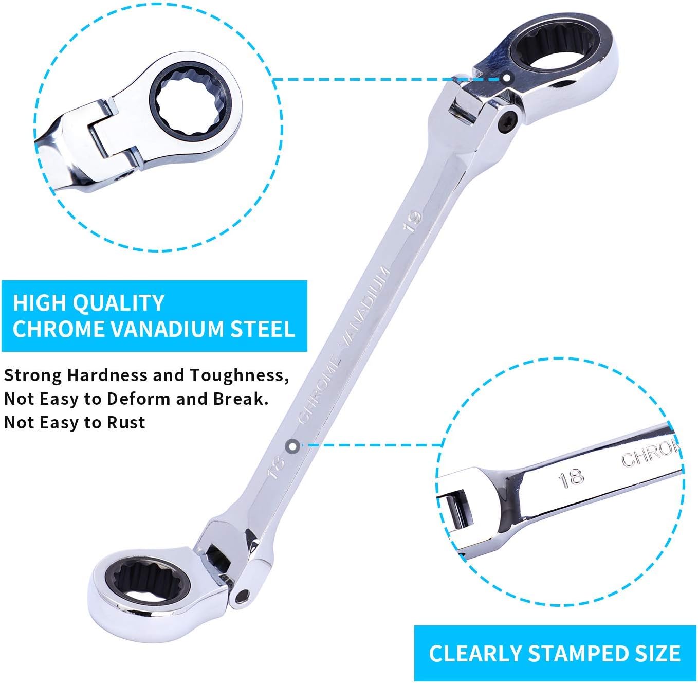 8-19mm Chrome Vanadium Steel Ratchet Wrench Set with Organizer Pouch, 6-Piece Pack of 2 B652