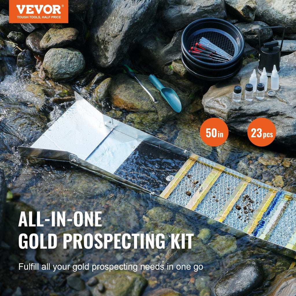 50" Folding Aluminum Alloy Sluice Box with 23 PCS Gold Prospecting Kit L2174