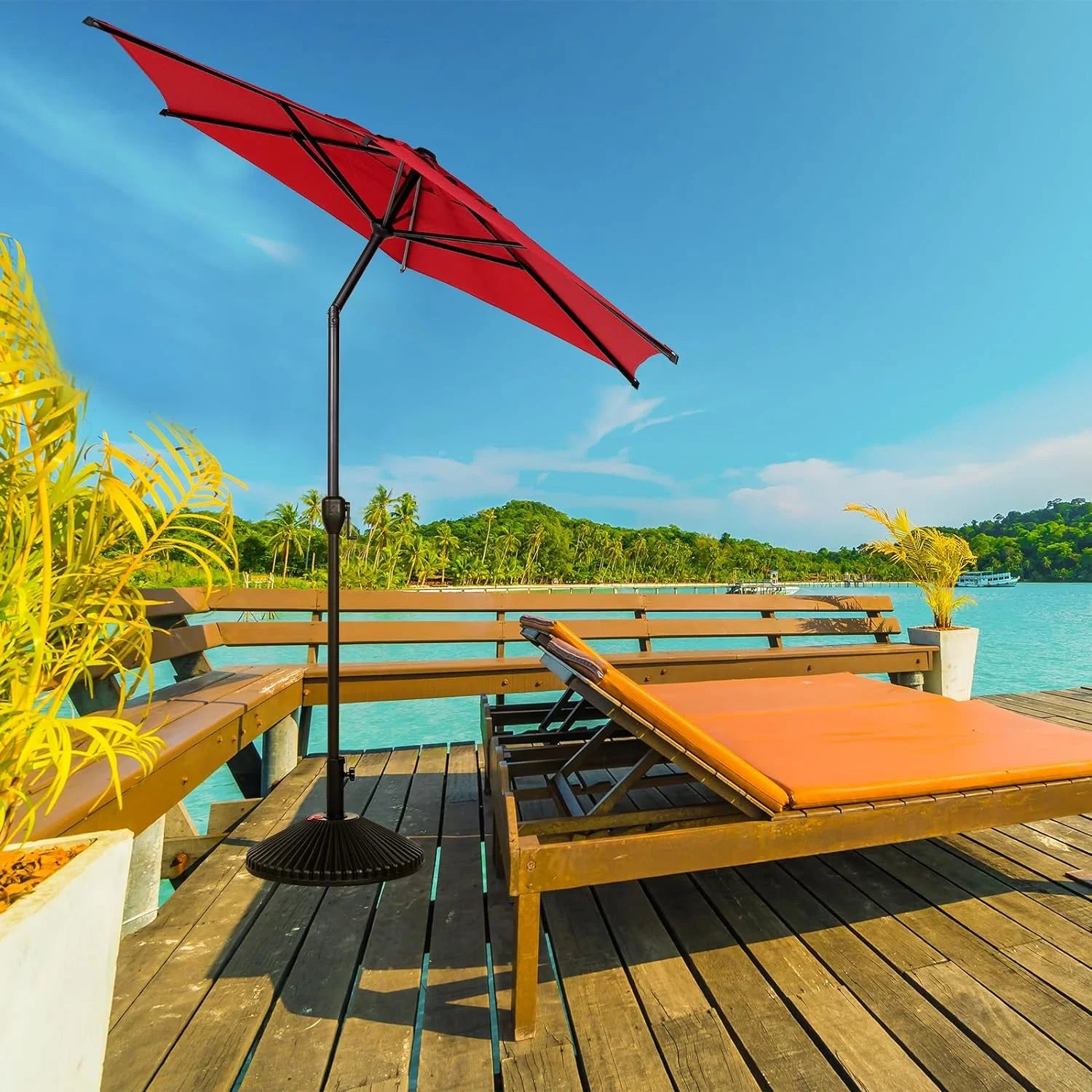 Red 7.5ft Outdoor Market Patio Umbrella with Push Button Tilt and Crank P292