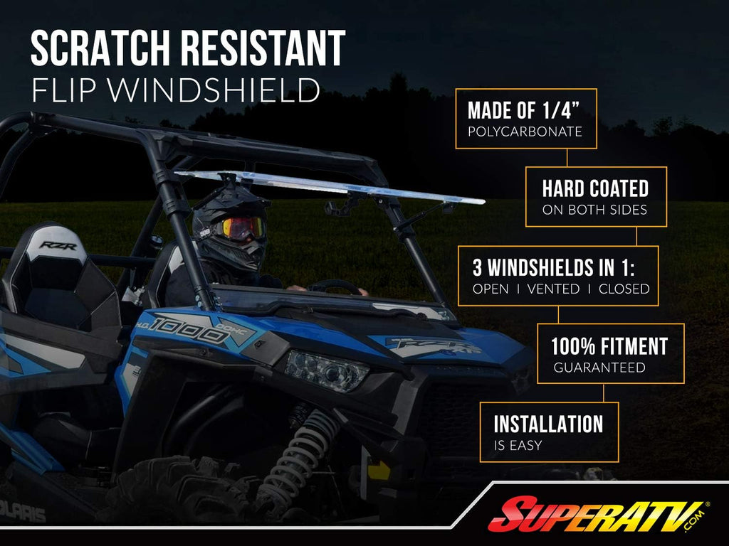 Scratch Resistant Flip Windshield for Yamaha Viking, 1/4” Polycarbonate O413607