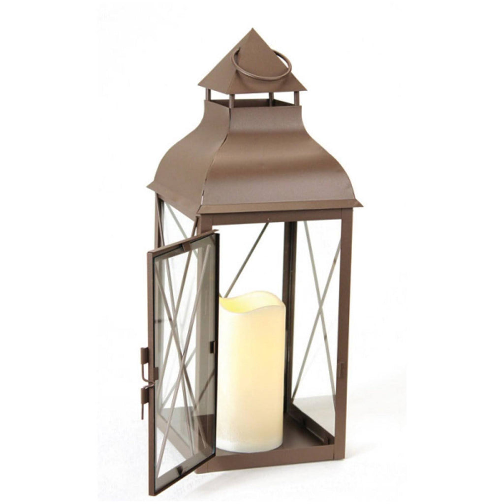 Metallic Brown Lantern with Flameless LED Pillar Candle D881