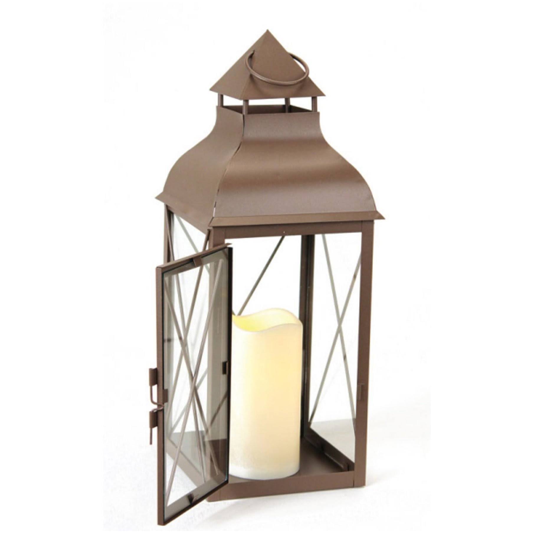 Metallic Brown Lantern with Flameless LED Pillar Candle D881