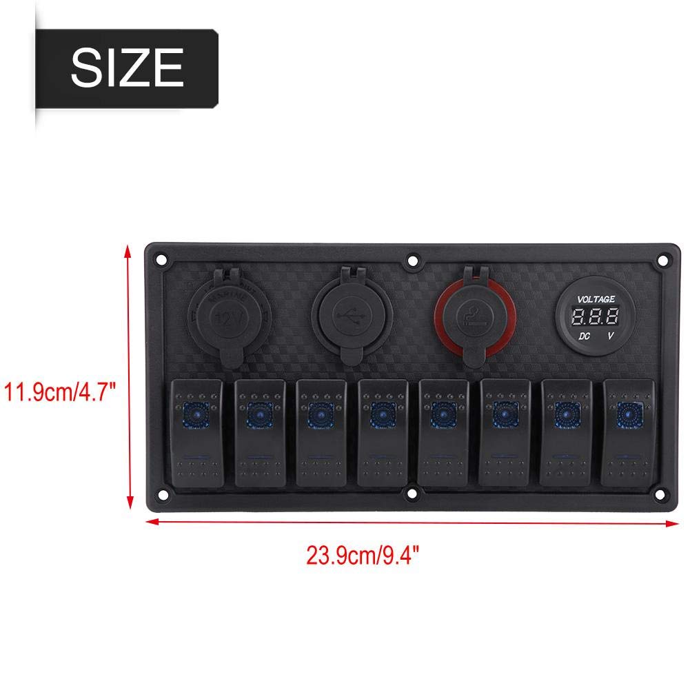 8 Gang Dual USB Voltmeter Cigarette Lighter Rocker Switch Control Panel E11593