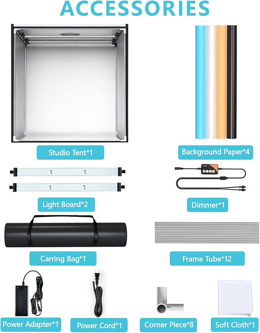 Bi-Color 2600K-8500K Dimmable Photo Light Box with 4 Color Backdrops I912