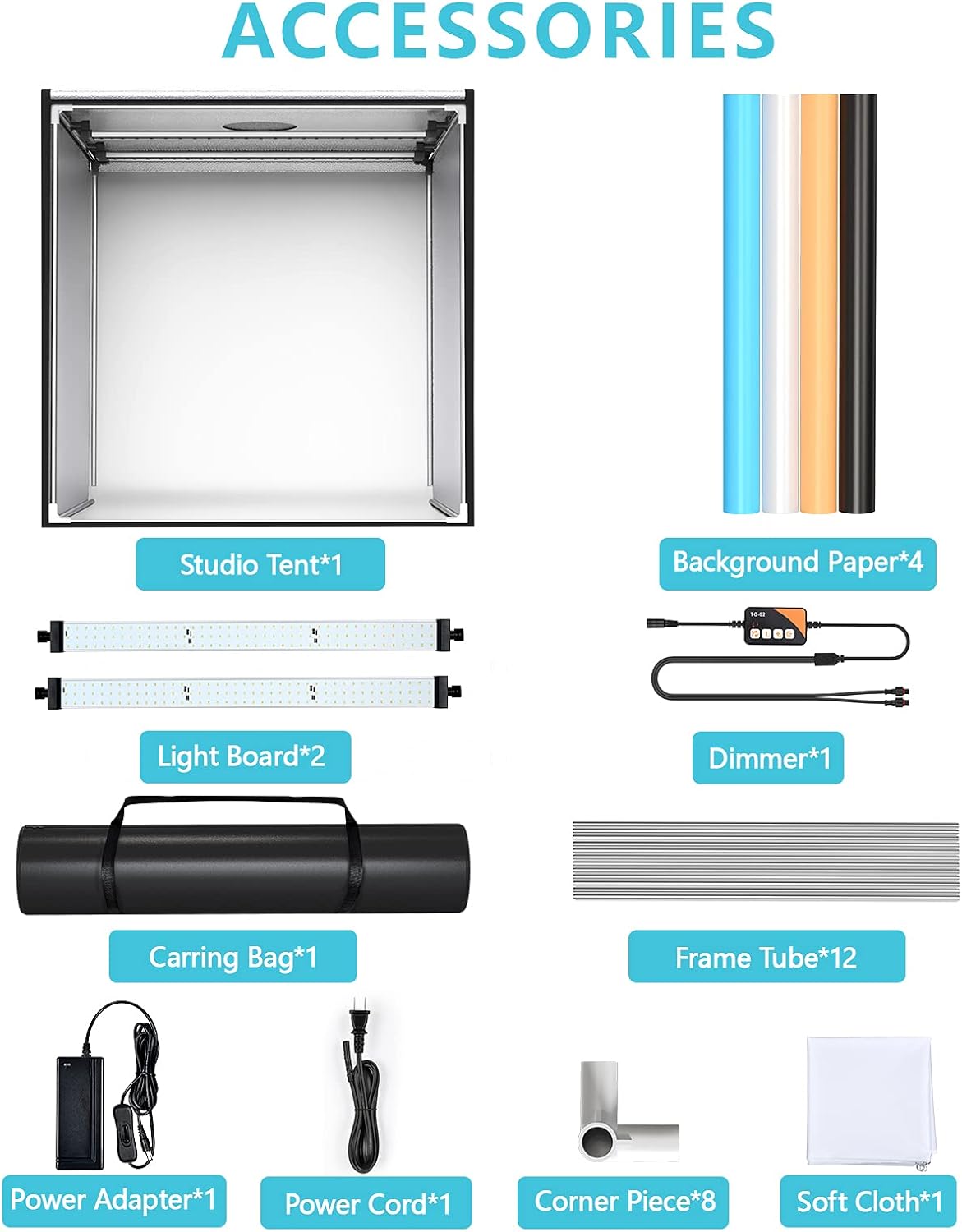 Bi-Color 2600K-8500K Dimmable Photo Light Box with 4 Color Backdrops I912