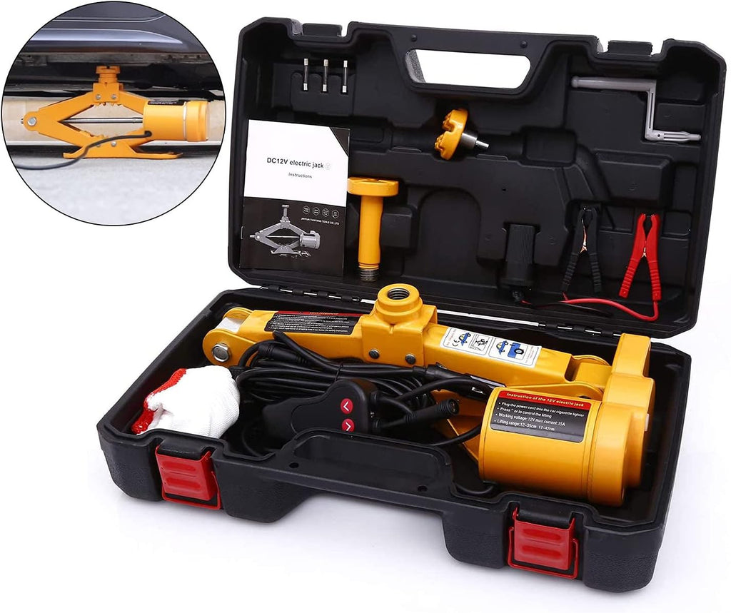 12V 3 Ton Electric Scissor Car Jack with Carrying Case Yellow Pack of 2 X8174